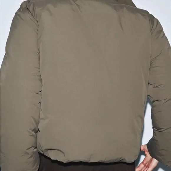 New Zara Short puffer anorak with ties in khaki-large - Picture 5 of 7